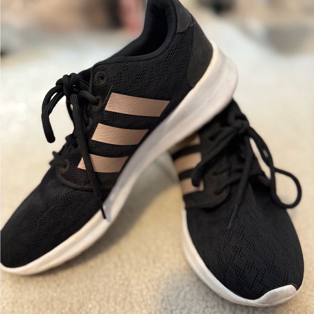 Adidas Women's Black and Rose Gold Sneakers